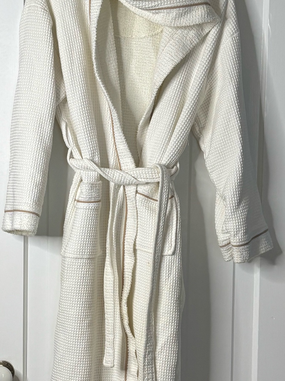 Cozy Waffle-Knit Hooded Robe Coat in Cream